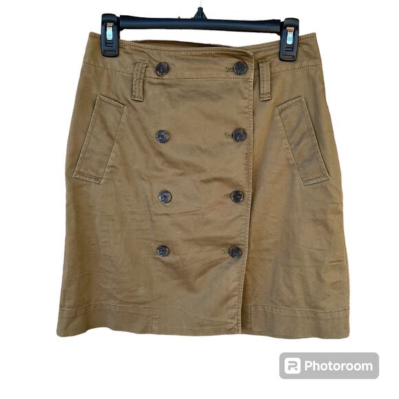 Ann Taylor Olive Trench Coat Style A-Line Mini Skirt Twill Buttons Womens 2 - Picture 1 of 9